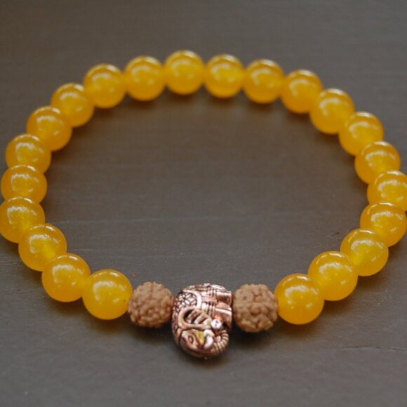 Elephant Bracelet,Yellow Jade Beaded Bracelet - Picture 2 of 2